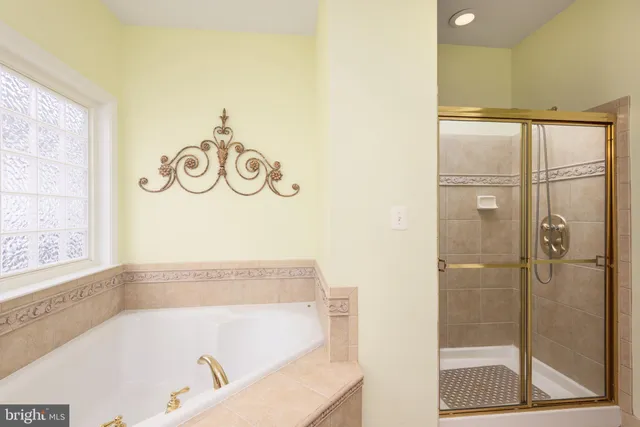 a bathroom with a bathtub and a shower
