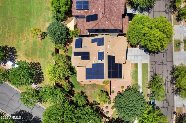 an aerial view of a house