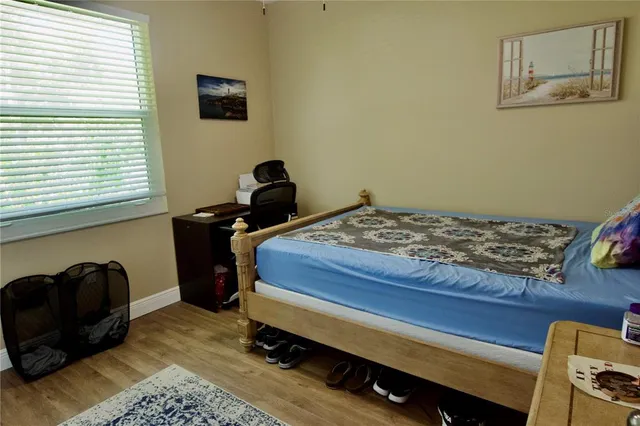 a view of a bench in a garden