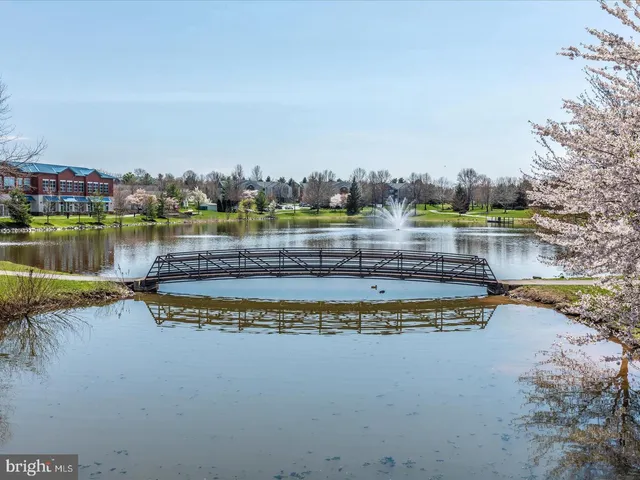a view of a swimming pool with a yard and a fountain