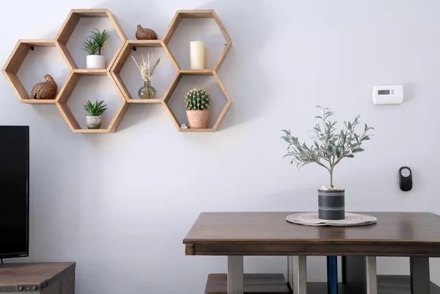 a view of dining room with furniture and wooden floor
