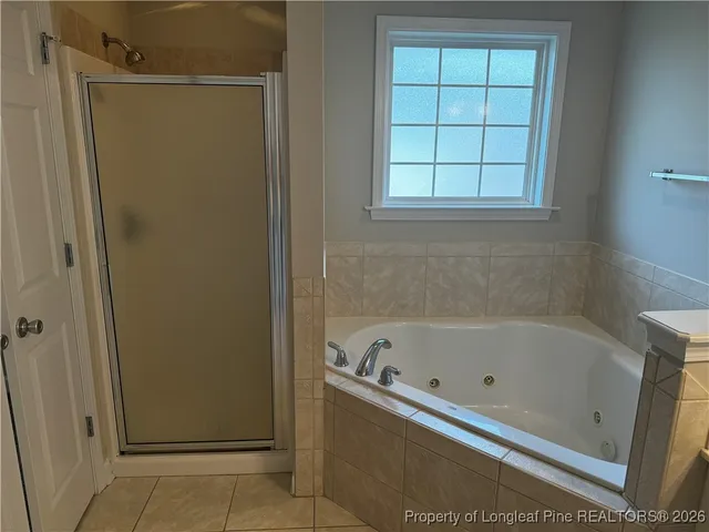 a bathroom with a bathtub and shower