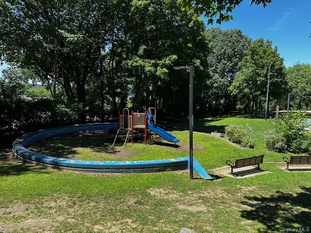 a view of a park with slide