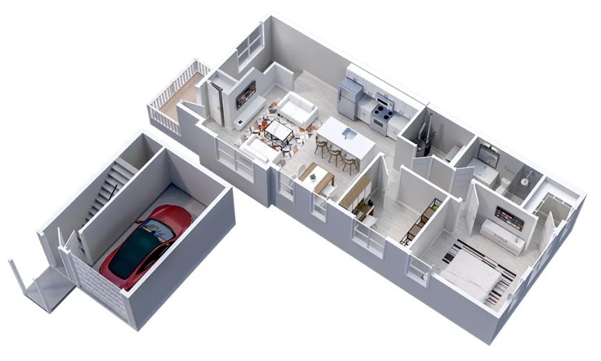 601 Erie Rdg Drive Henrietta, NY 14467 - Photo 12 of 12 3-D floor plan of 1-bedroom, 1-bathroom end unit w