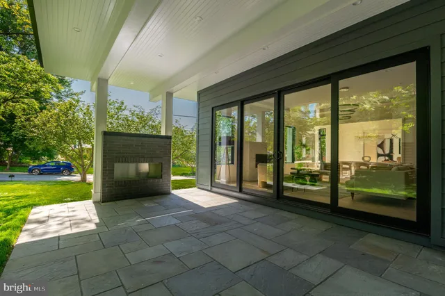 a view of a porch and garden