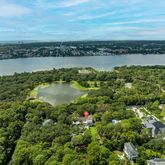 a view of a lake with a city