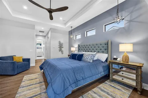 a spacious bathroom with a double vanity sink and a mirror