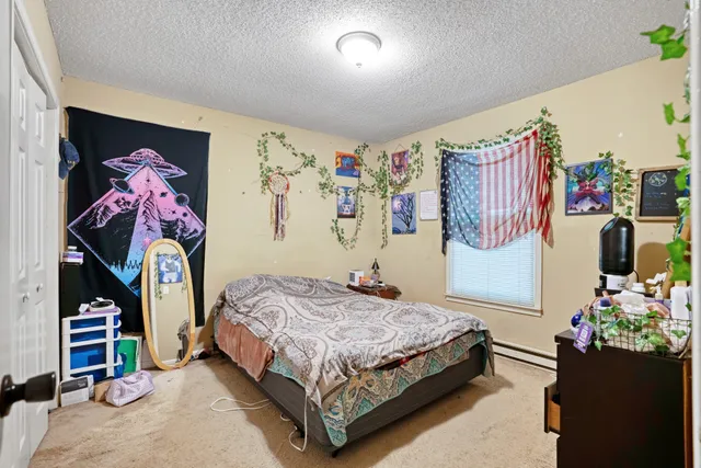 a bedroom with a bed and a dresser