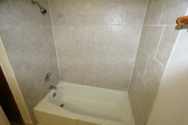 a bathroom with a bathtub