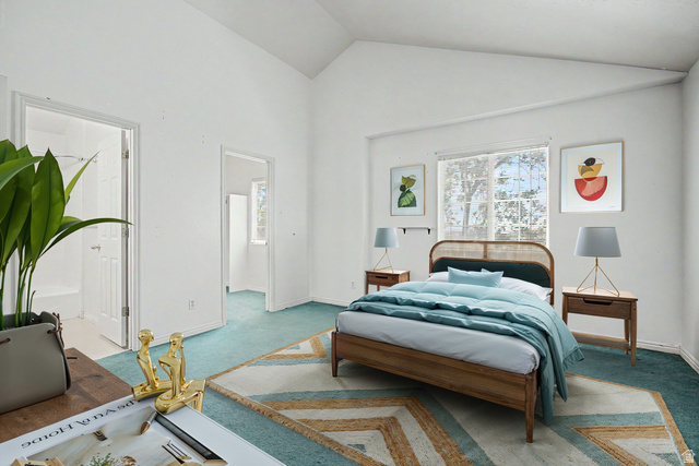 2058 California Avenue, Unit 2 Provo, UT 84606 - Photo 6 of 32 Virtually staged Vaulted ceilings highlight this room with white walls and light blue carpeting