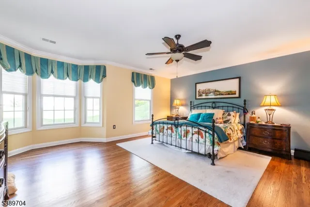 a view of a livingroom with furniture hardwood floor and a ceiling fan