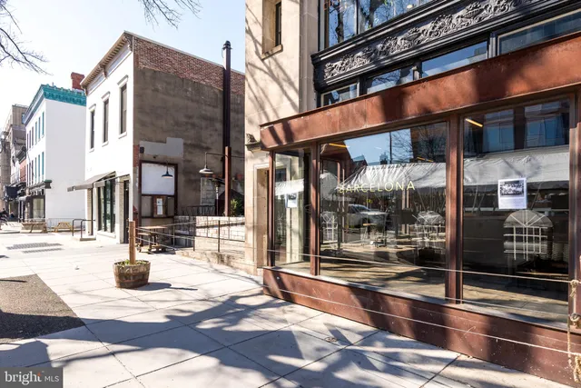a front view of a building with street