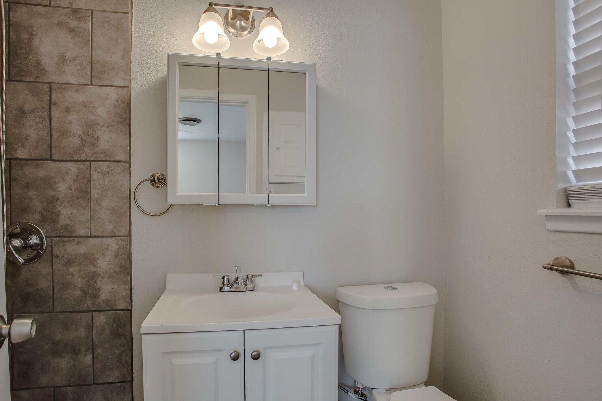 5419 46th Street Lubbock, TX 79414 - Photo 10 of 14 a bathroom with a toilet a sink and mirror