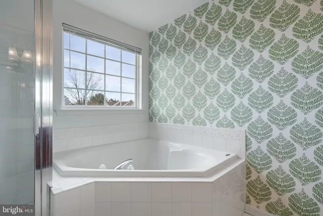 a bathroom with a bathtub