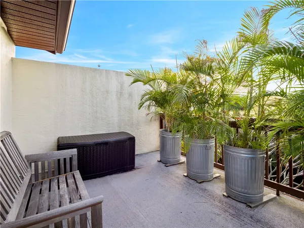 a room with a potted plant and outdoor seating
