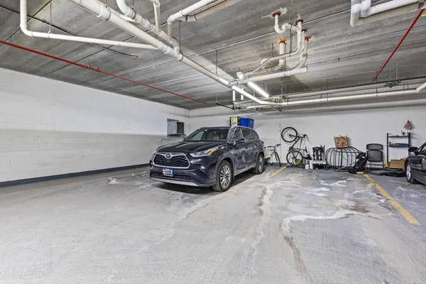 a car parked in a garage