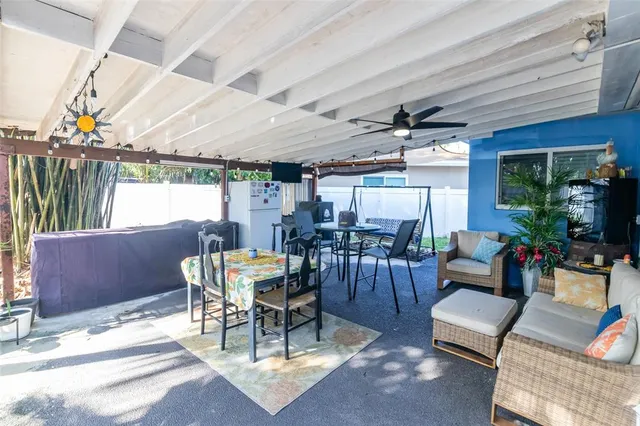 a view of balcony with patio