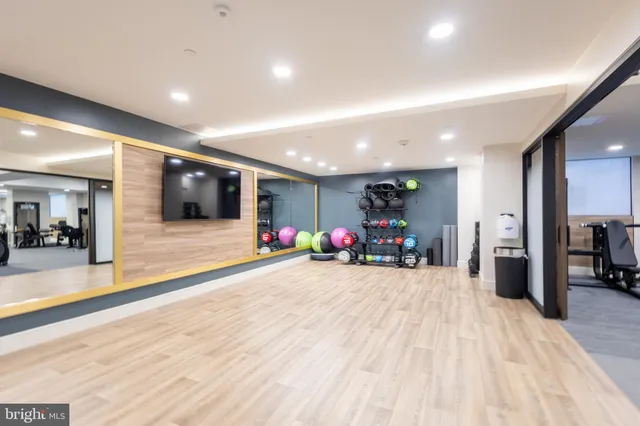 a view of a room with gym equipment