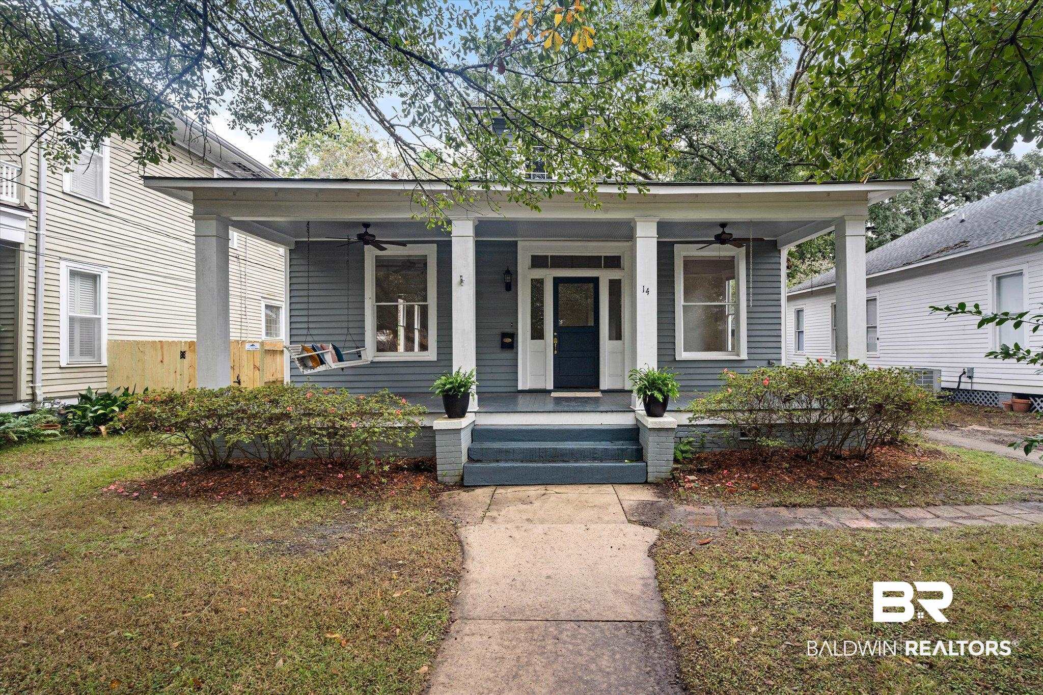 14 South Monterey Street Mobile, AL 36604 - Photo 1 of 41 Bungalow-style home featuring covered porch, a front yard, and ceiling fan