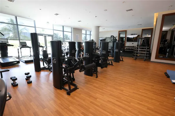 a view of a room with gym equipment