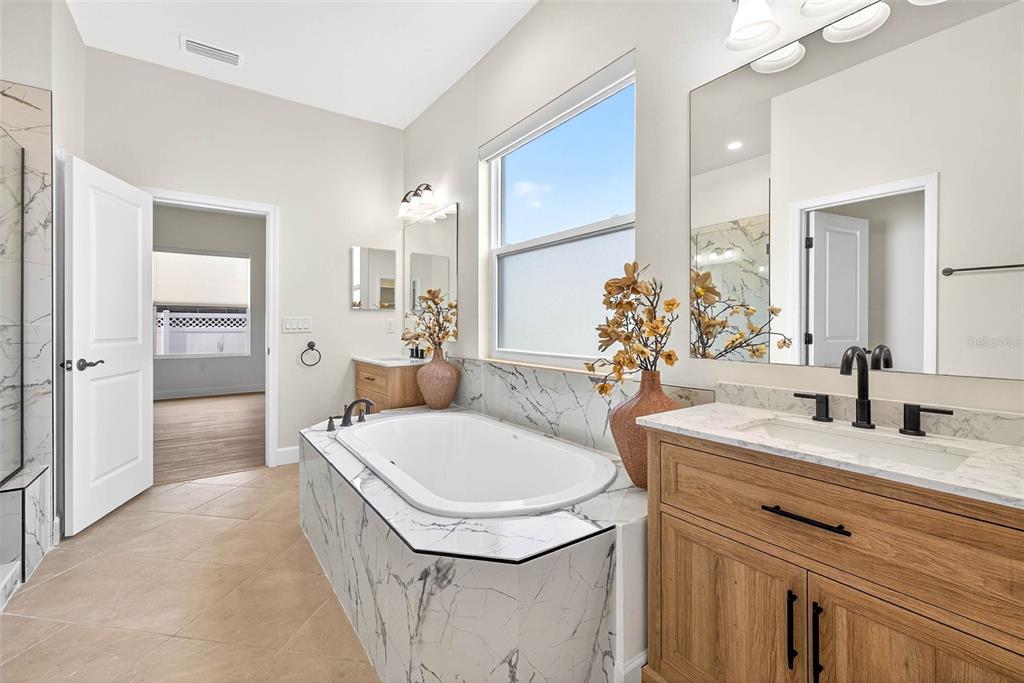 33487 Azalea Ridge Drive Wesley Chapel, FL 33545 - Photo 37 of 56 a bathroom with a tub sink and mirror