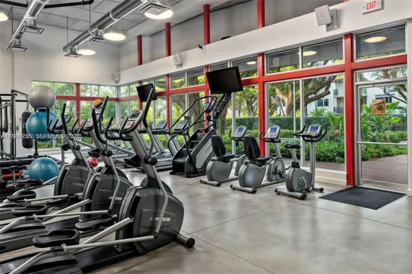 a view of a garden with large trees