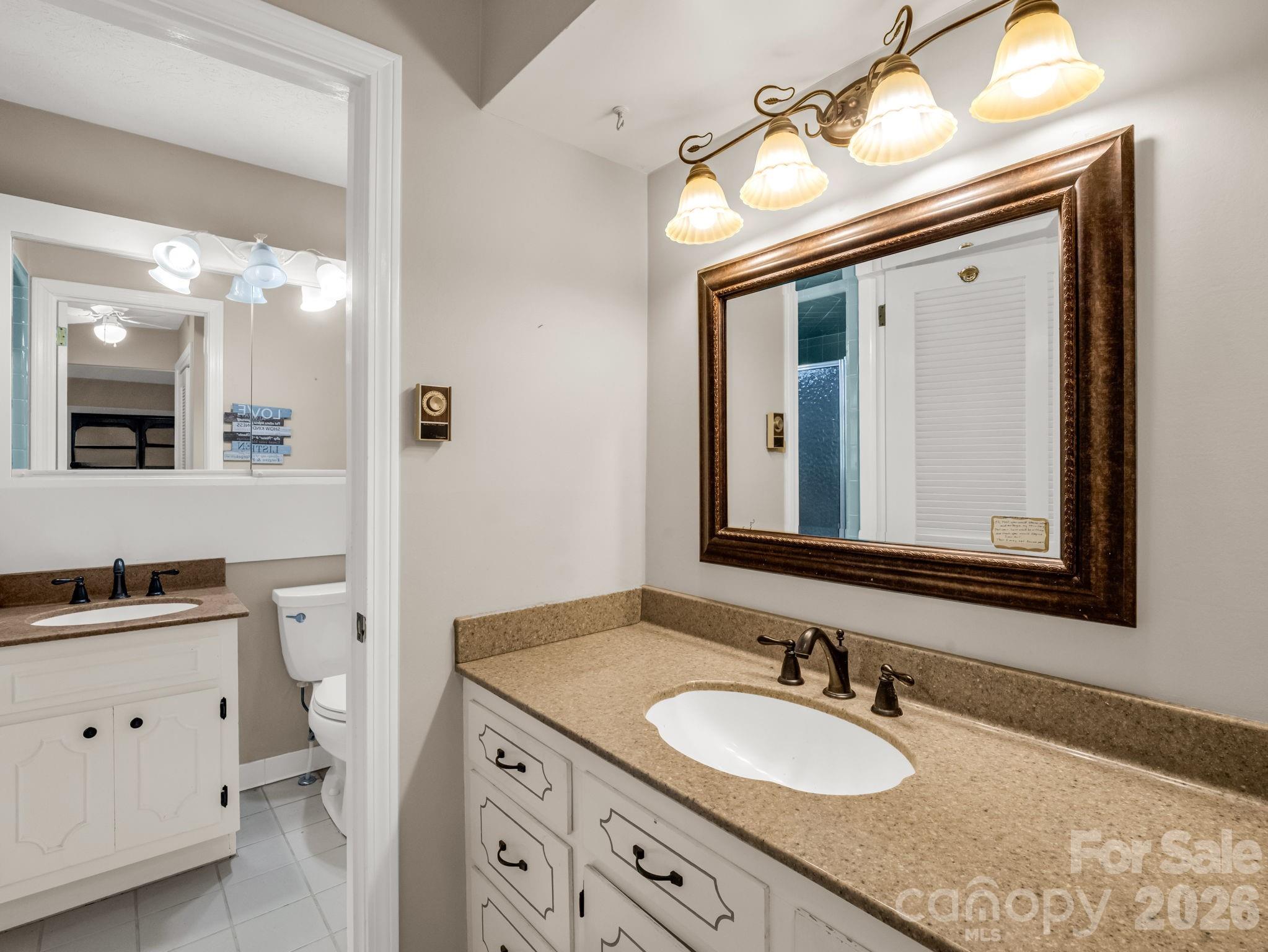 1867 Fruitland Road Hendersonville, NC 28792 - Photo 30 of 45 a bathroom with a granite countertop sink vanity mirror and a