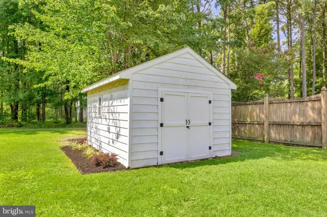 a view of backyard with small cabin