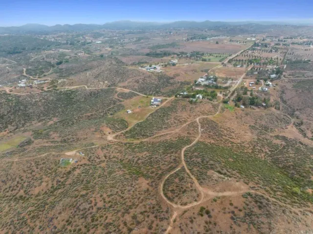 a view of a dry yard with trees