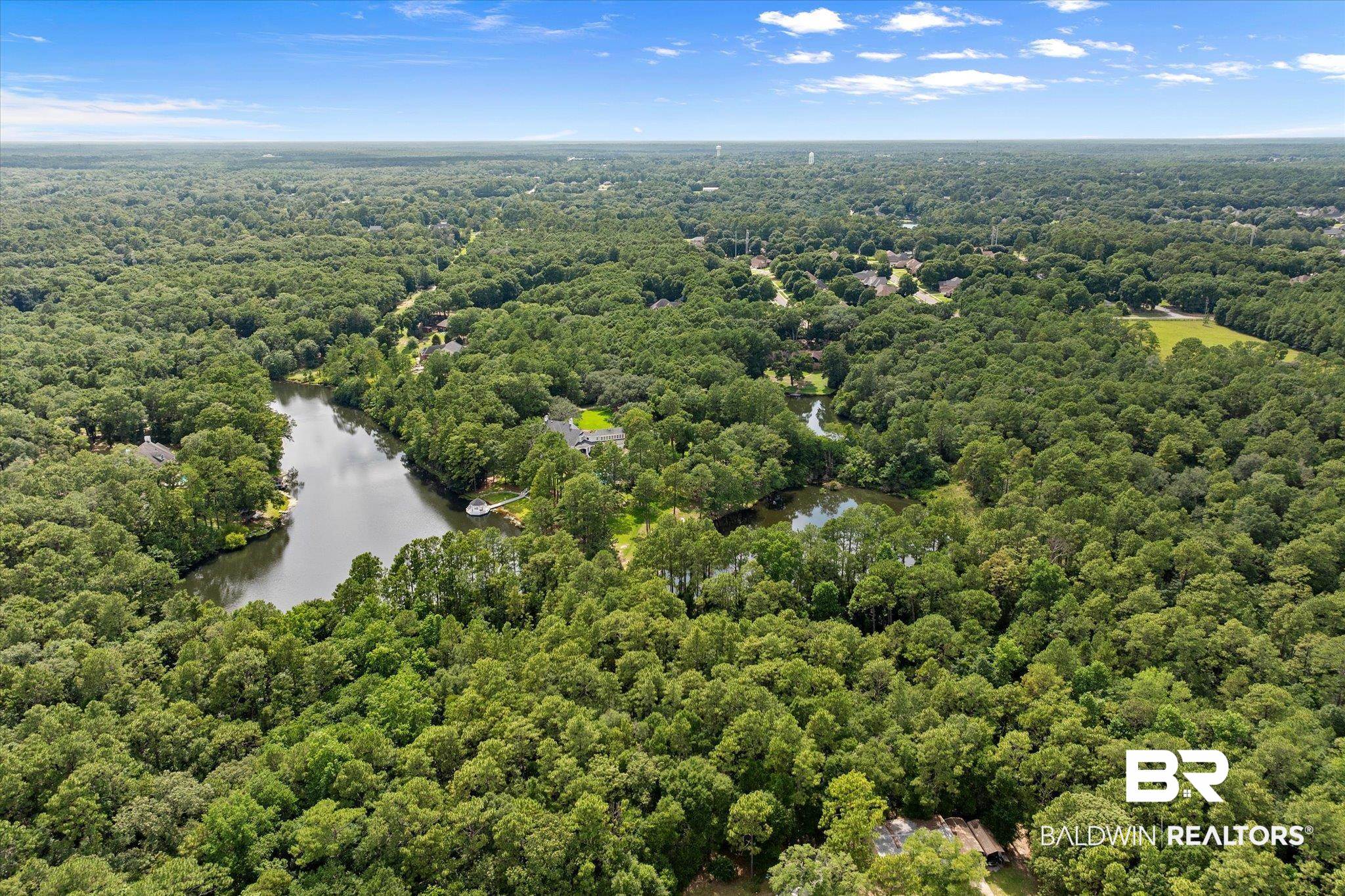 8561 Dawes Lake Road Mobile, AL 36619 - Photo 53 of 63 Bird's eye view of a heavily wooded area and a nearby body of water