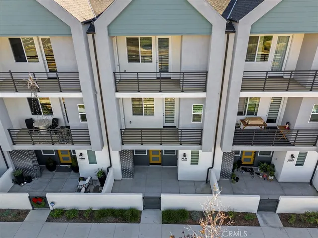 a building outdoor space with patio furniture