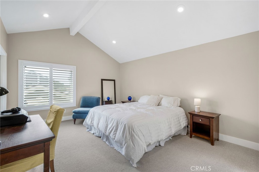 109 Cinnamon Ridge Road Brea, CA 92821 - Photo 33 of 67 Primary ensuite bedroom including vaulted ceiling, recessed lighting, plantation shutters and new carpet.