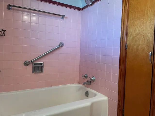 a bathroom with a bathtub
