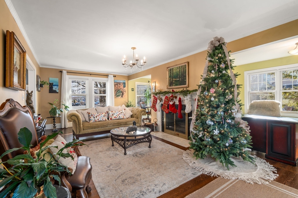 193 Garden Street Needham, MA 02492 - Photo 12 of 39 a living room with furniture and a christmas tree