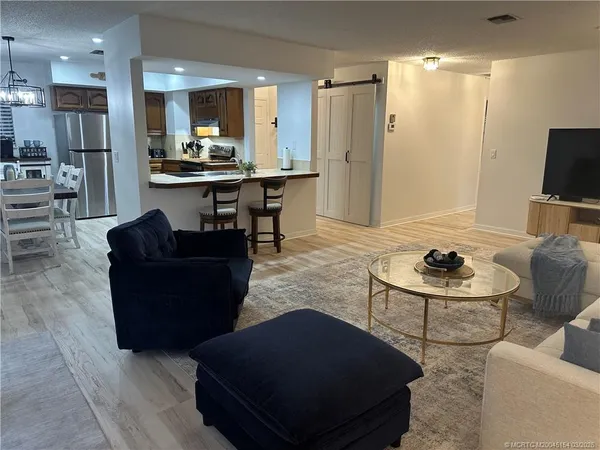 a view of a room with a door