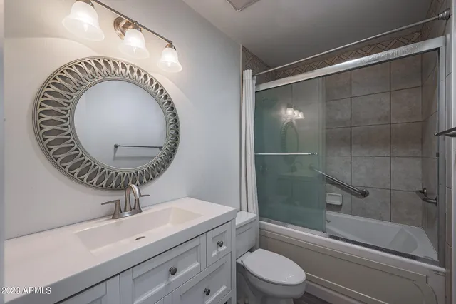 a bathroom with a toilet a sink and mirror