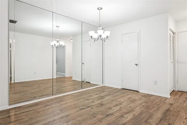 a view of a chandelier in a room