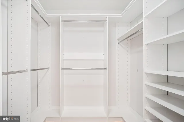 a view of walk in closet with empty racks