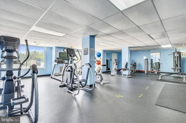 a view of a room with gym equipment