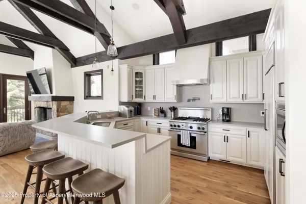 a kitchen with a stove a sink and a refrigerator
