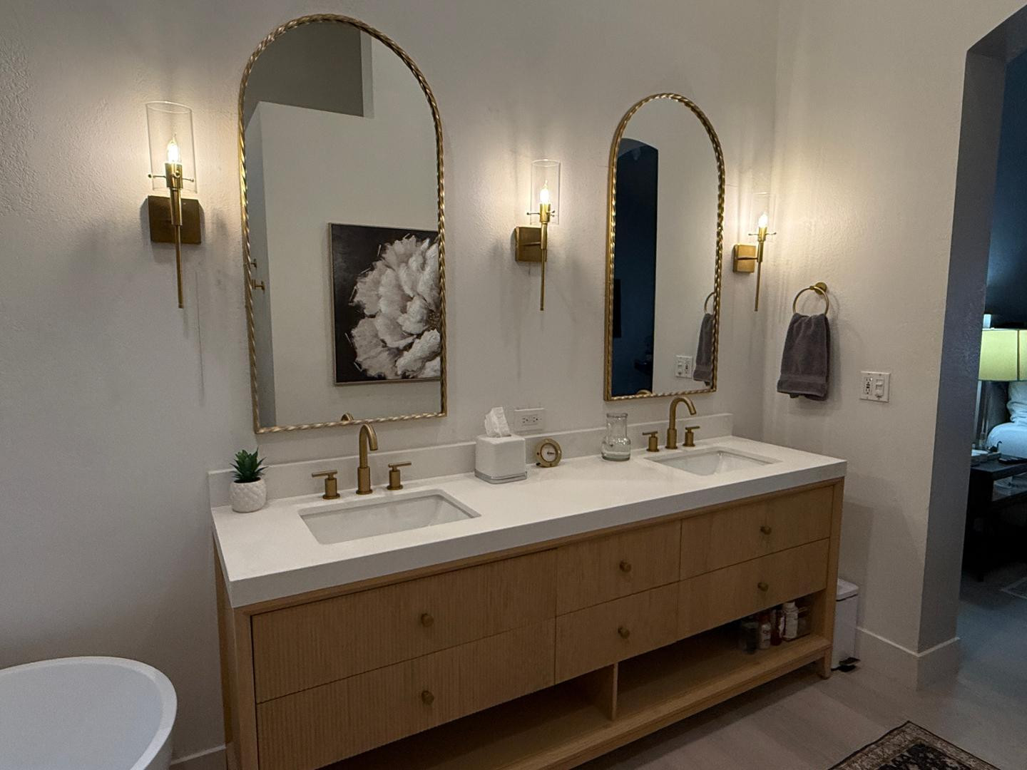 5449 East Phelps Road Scottsdale, AZ 85254 - Photo 16 of 28 a bathroom with a double vanity sink and a mirror