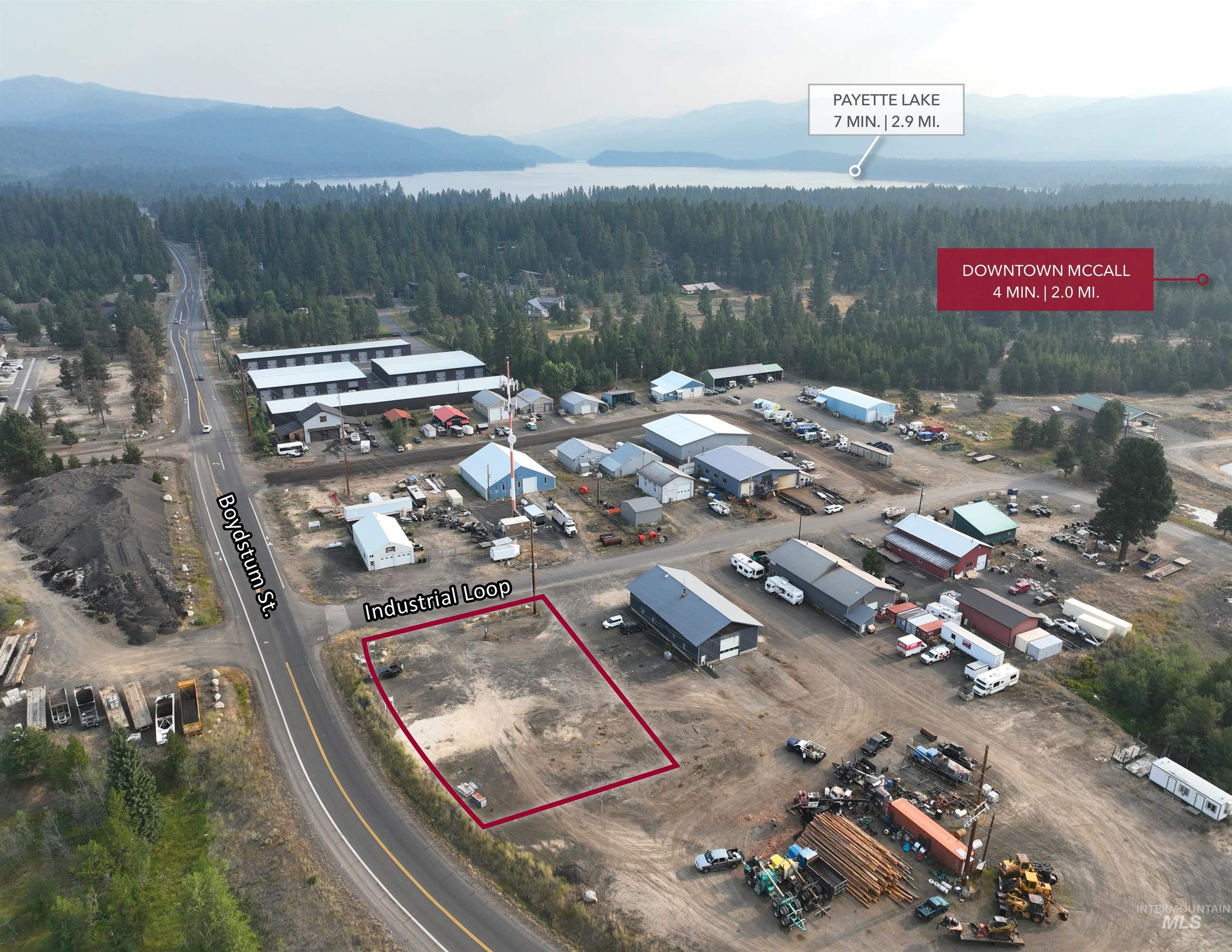 228 Industrial Loop McCall, ID 83638 - Photo 4 of 4 View of property location with property boundaries highlighted and mountains