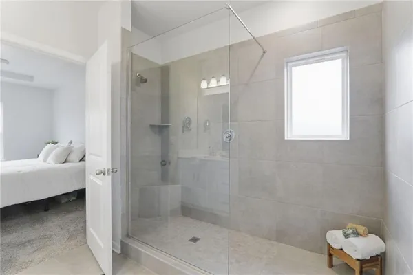 a bathroom with a shower