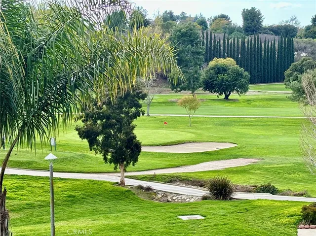 a garden view with a seating space