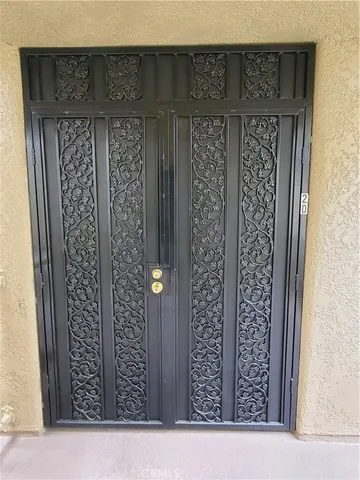 a view of wooden door