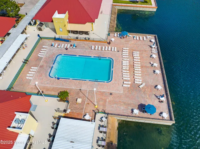 a view of an swimming pool and an outdoor space