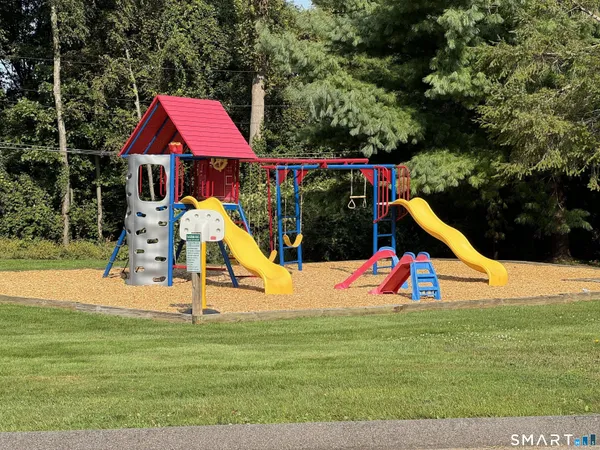a view of a park with slide