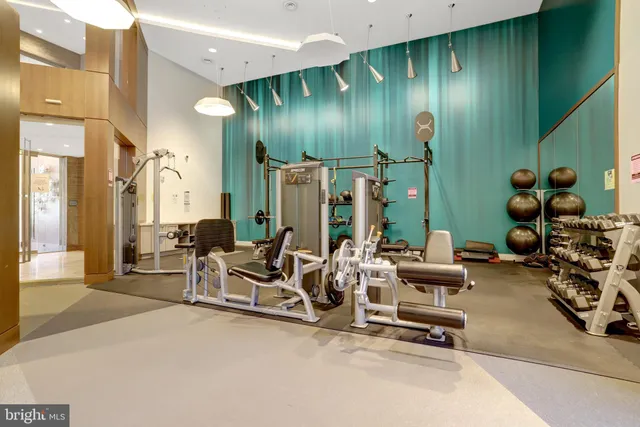 a view of a room with gym equipment