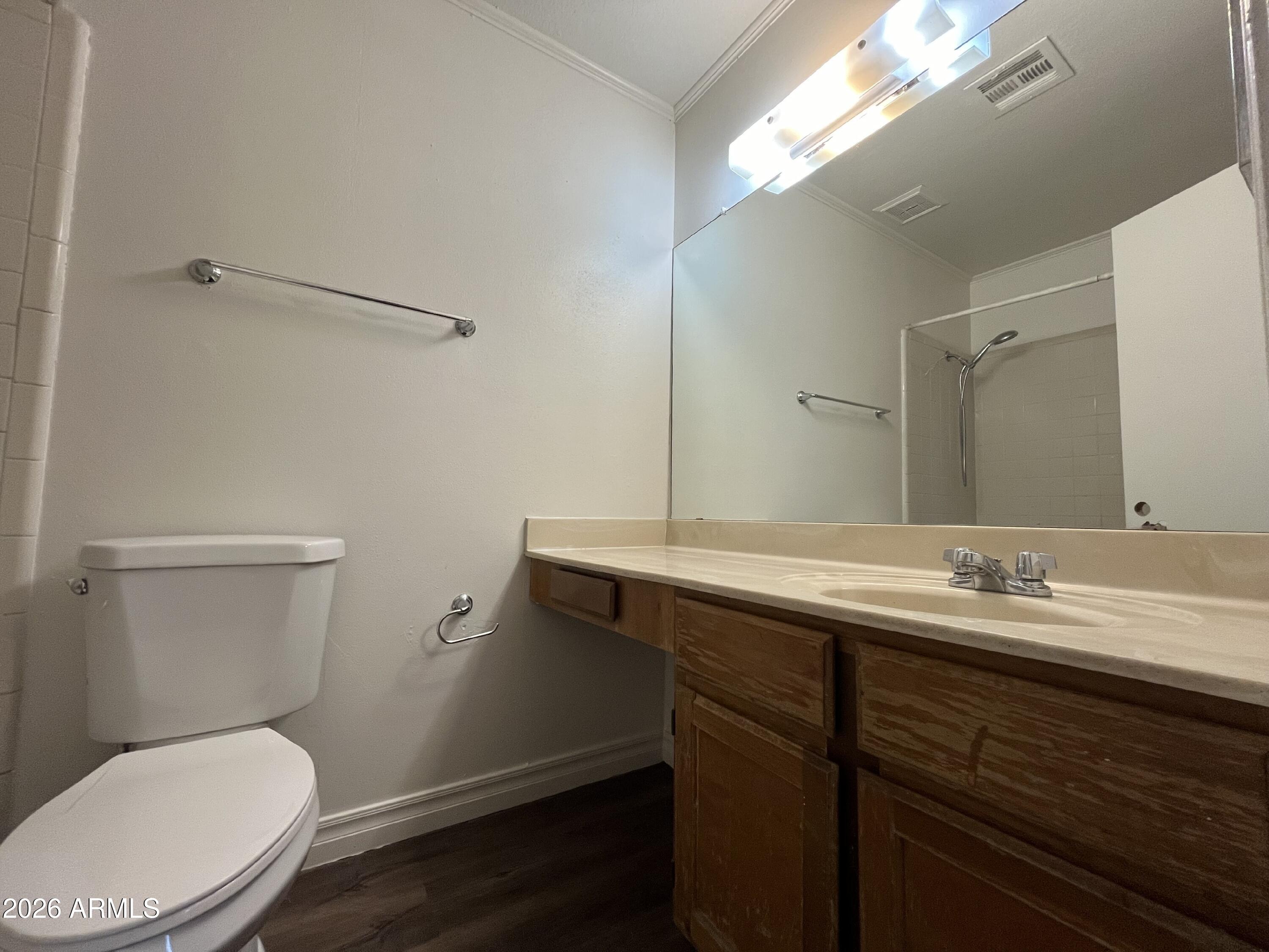 7119 West McLellan Road Glendale, AZ 85303 - Photo 3 of 14 a bathroom with a toilet a sink and mirror