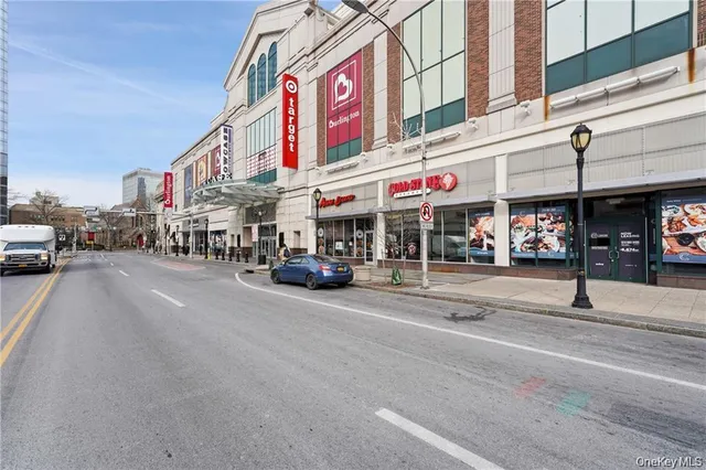 a view of a building with a street